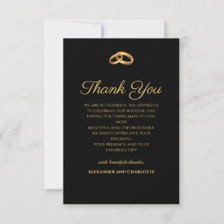 Black Gold Wedding Thank You Card