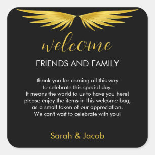 Black Gold  Wedding Welcome Gift Bag Square Sticker