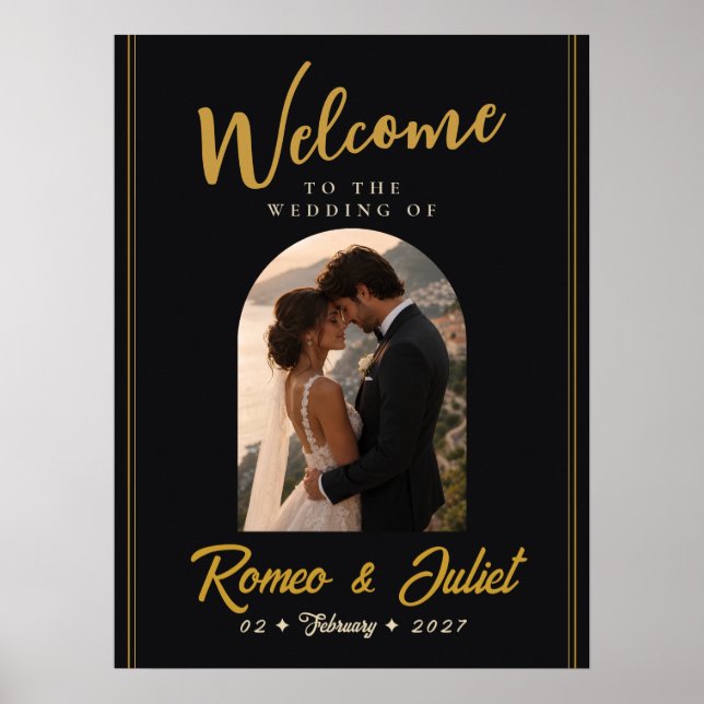 Black Gold Wedding Welcome Sign | wedding poster (Front)