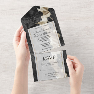 Black Gold Western Cowhide All In One Invitation