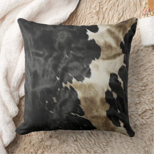 Black Gold Western Cowhide Throw Pillow