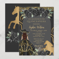 Black Gold Western Horse Floral Charra Quinceañera