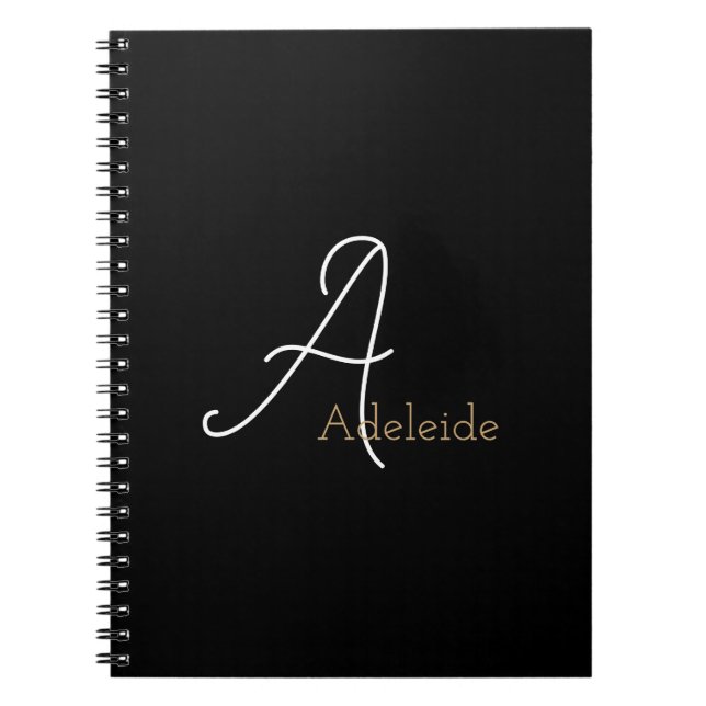 Black & Gold Whimsical Monogram Notebook (Front)