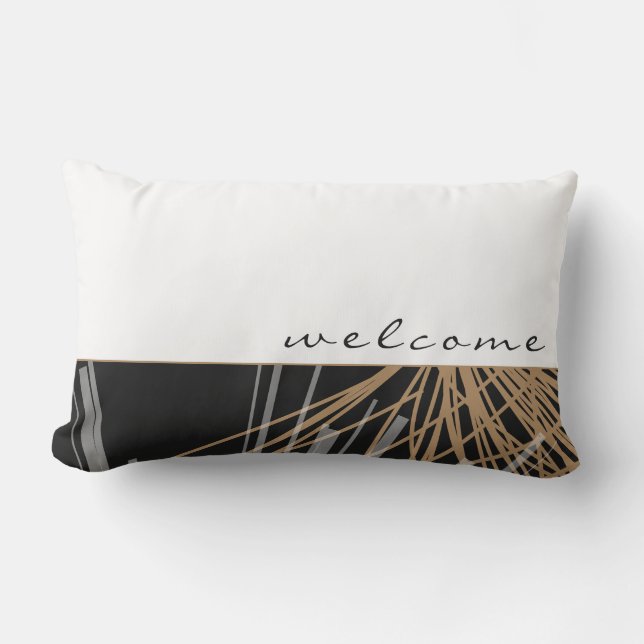 Black Gold & White Abstract Ribbons | Welcome Lumbar Pillow (Front)