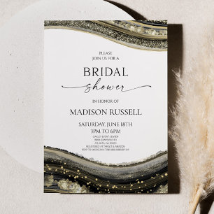 Black Gold White Agate Elegant Bridal Shower Invitation