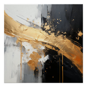Black, gold, white and grey oil-like abstract poster