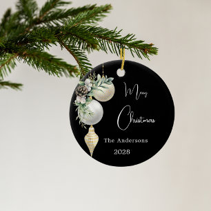 Black gold white baubles Christmas Ceramic Ornament