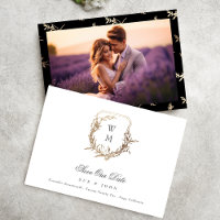 Black Gold White Classic Monogram Crest Wedding