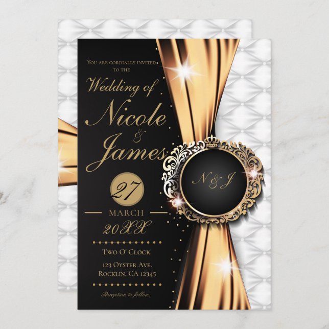 Black Gold & White Elegant Luxury Wedding Or Event Invitation (Front/Back)
