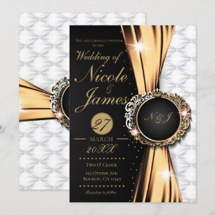 Black Gold & White Elegant Luxury Wedding Or Event Invitation