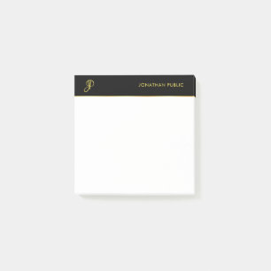Black Gold White Elegant Monogram Modern Template Post-it Notes