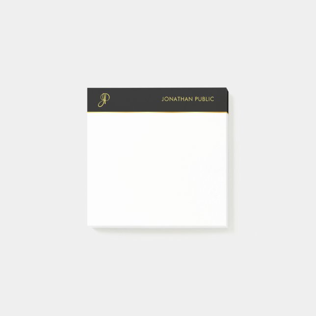 Black Gold White Elegant Monogram Modern Template Post-it Notes (Front)
