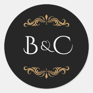 Black, Gold, & White Elegant Wedding Theme Classic Round Sticker