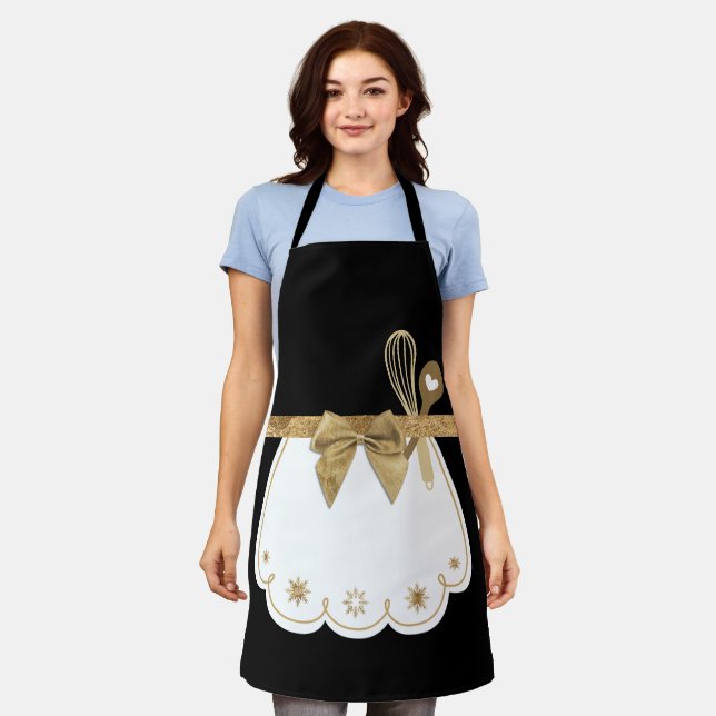 Black & Gold White Fake Apron Baking Whisk & Spoon (Worn)