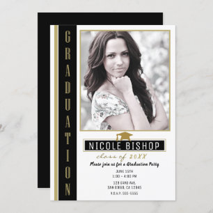Black Gold White Graduation Party Photo Invitation