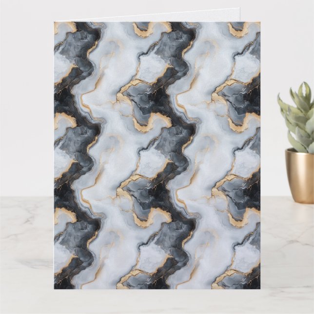 Black, Gold & White Marble Folded Greeting Card (Small Plant)