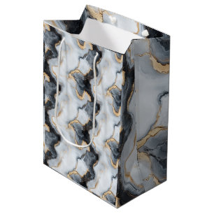 Black, Gold & White Marble Print Designer Gift Bag