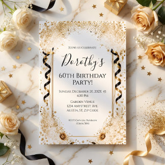 Black Gold & White Milestone Birthday Party Invitation