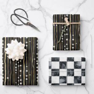 Black Gold White Pearls Bridal Shower Wrapping Paper Sheet