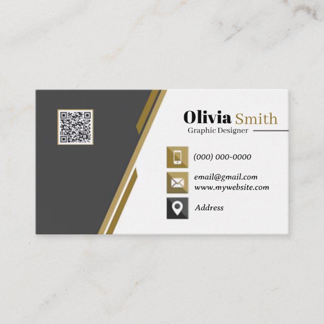 Black Gold & White QR Code Business Cards 33 Pack  (Front)