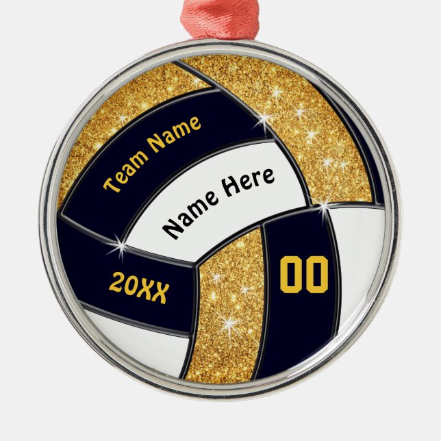 Black Gold White, Volleyball Ornaments Personalize (Front)