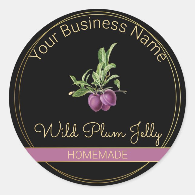 Black & Gold Wild Plum Jelly Product Label (Front)
