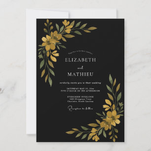 Black Gold Wildflower Wedding Invitation