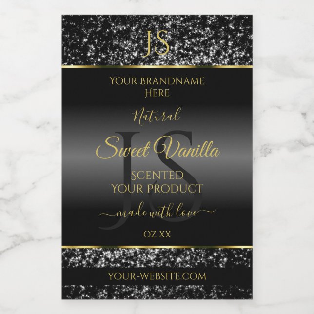 Black Gold with Glitter Initials Product Labels (Single Label)