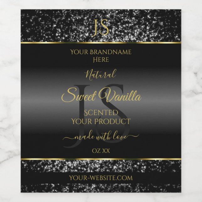 Black Gold with Glitter Initials Product Labels (Single Label)