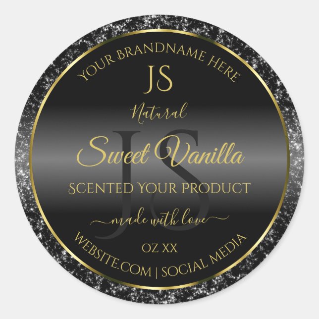 Black Gold with Glitter Initials Product Labels (Front)