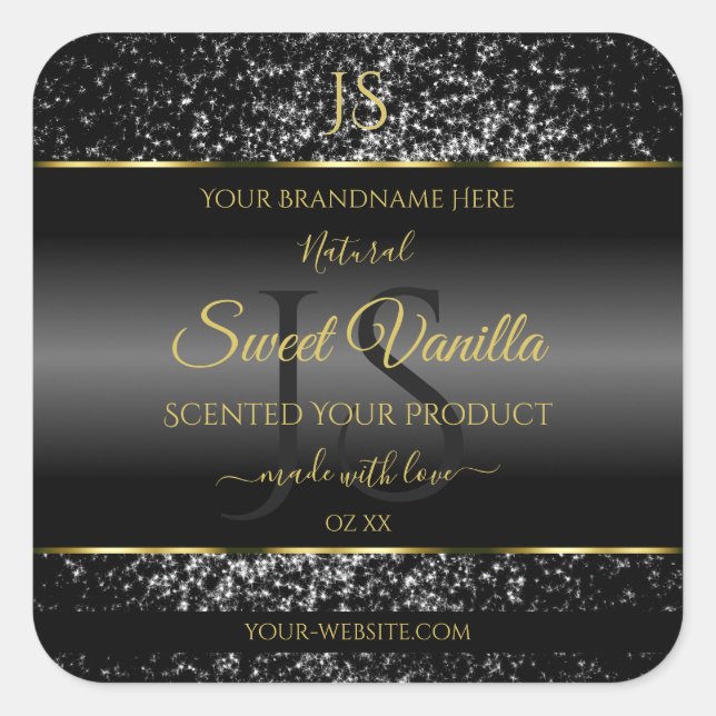 Black Gold with Glitter Initials Product Labels (Front)