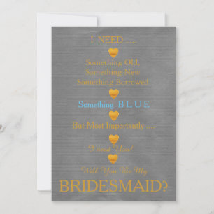 Black & Gold with Heart Will You Be my Bridesmaid Invitation