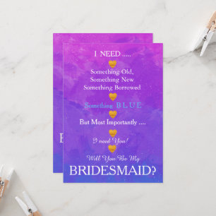 Black & Gold with Heart Will You Be my Bridesmaid Invitation
