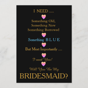 Black & Gold with Heart Will You Be my Bridesmaid Invitation