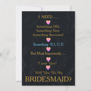Black & Gold with Heart Will You Be my Bridesmaid Invitation