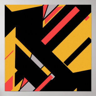 Black Gold with Red Grey MCM-like Diagonal Design Poster