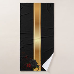 Black gold with roses bath towel set