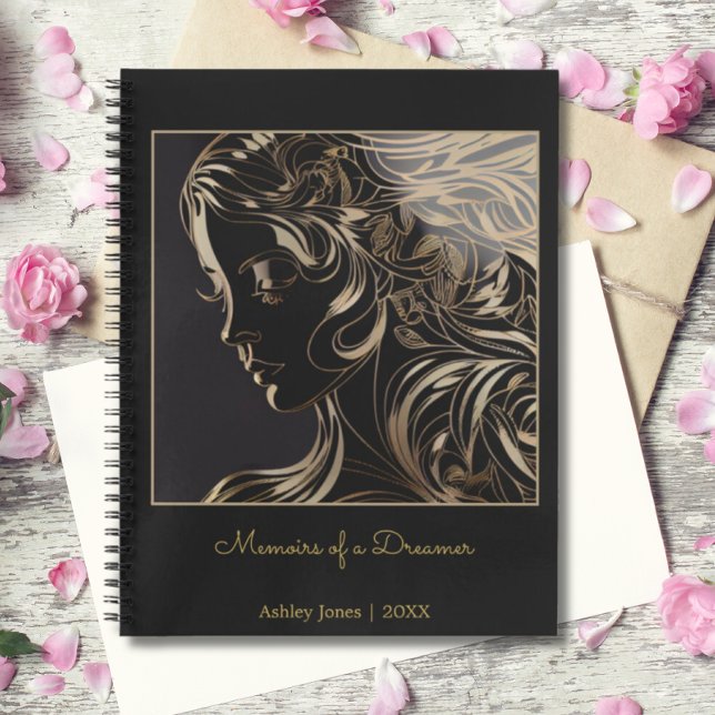 Black Gold Woman Line Art Memoirs of a Dreamer Notebook (Creator Uploaded)