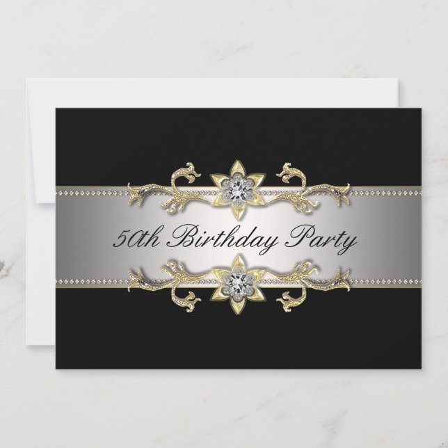 Black Gold Womans 50th Birthday Invitation (Front)