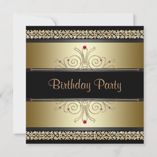 Black Gold Womans Birthday Party Invitations (Front)