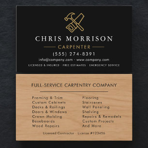Black Gold Wood Carpenter Carpentry  Business Card