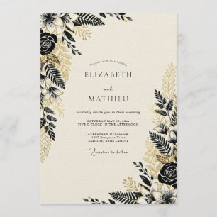Black & Gold Woodland Botanical Wedding Invitation