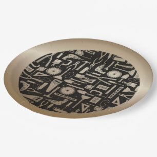 Black & Gold Workshop Tools Paper Plates