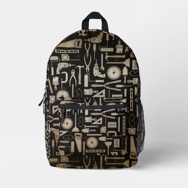 Black & Gold Workshop Tools Printed Backpack (Front)