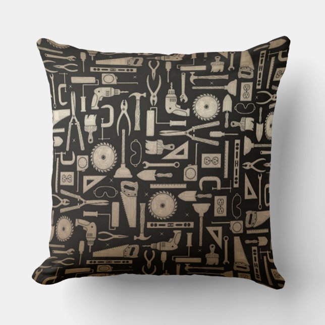Black & Gold Workshop Tools Throw Pillow (Front)
