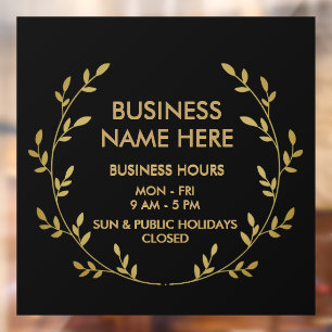 Black Gold Wreath Business Store Opening Hours Window Cling