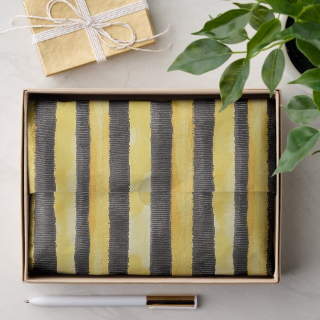 Black Gold Yellow Bee Stripes Birthday Tissue Paper (Gift)