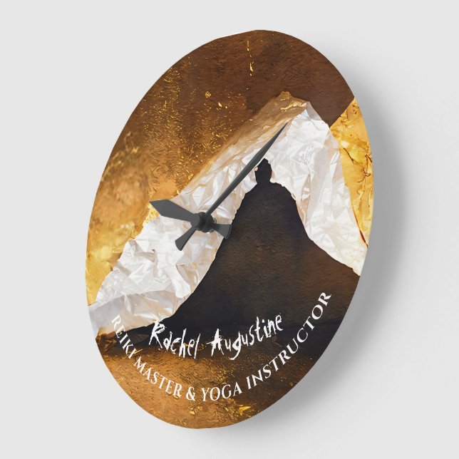 Black Gold Yoga Meditation Instructor Reiki Master Large Clock (Angle)