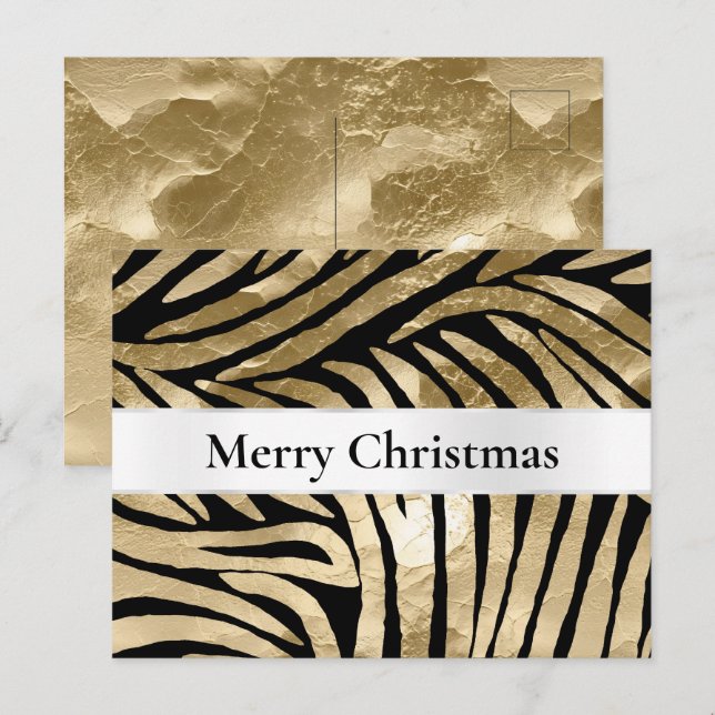 Black Gold Zebra Christmas Postcard (Front/Back)