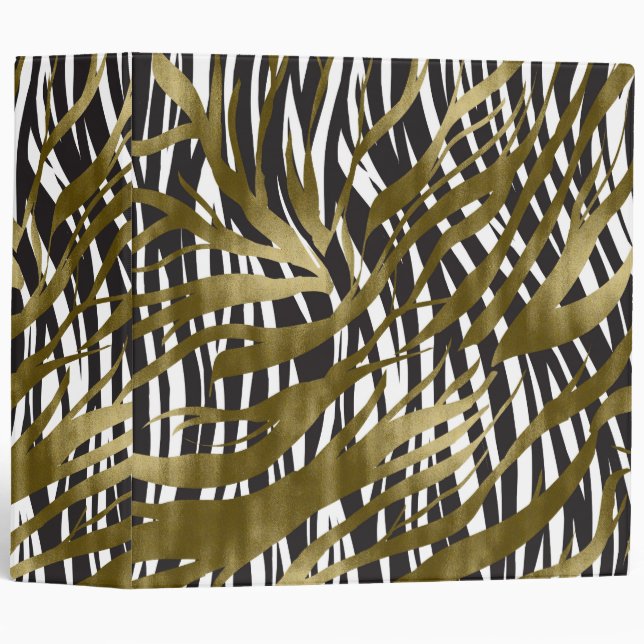 Black & Gold Zebra Print Safari Chic Glamour Binder (Front/Spine)